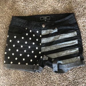 Dark wash denim American flag shorts